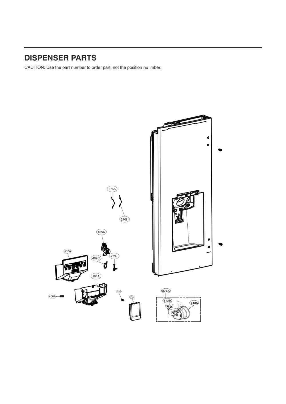Dispenser Parts Diagram and Parts List for GC-J288NSXM ASTCNA4 LG Refrigerator