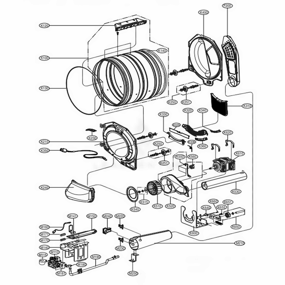 Drum And Motor Assembly Electric Type Diagram and Parts List for GD1329LGD ABWEELC LG Washer