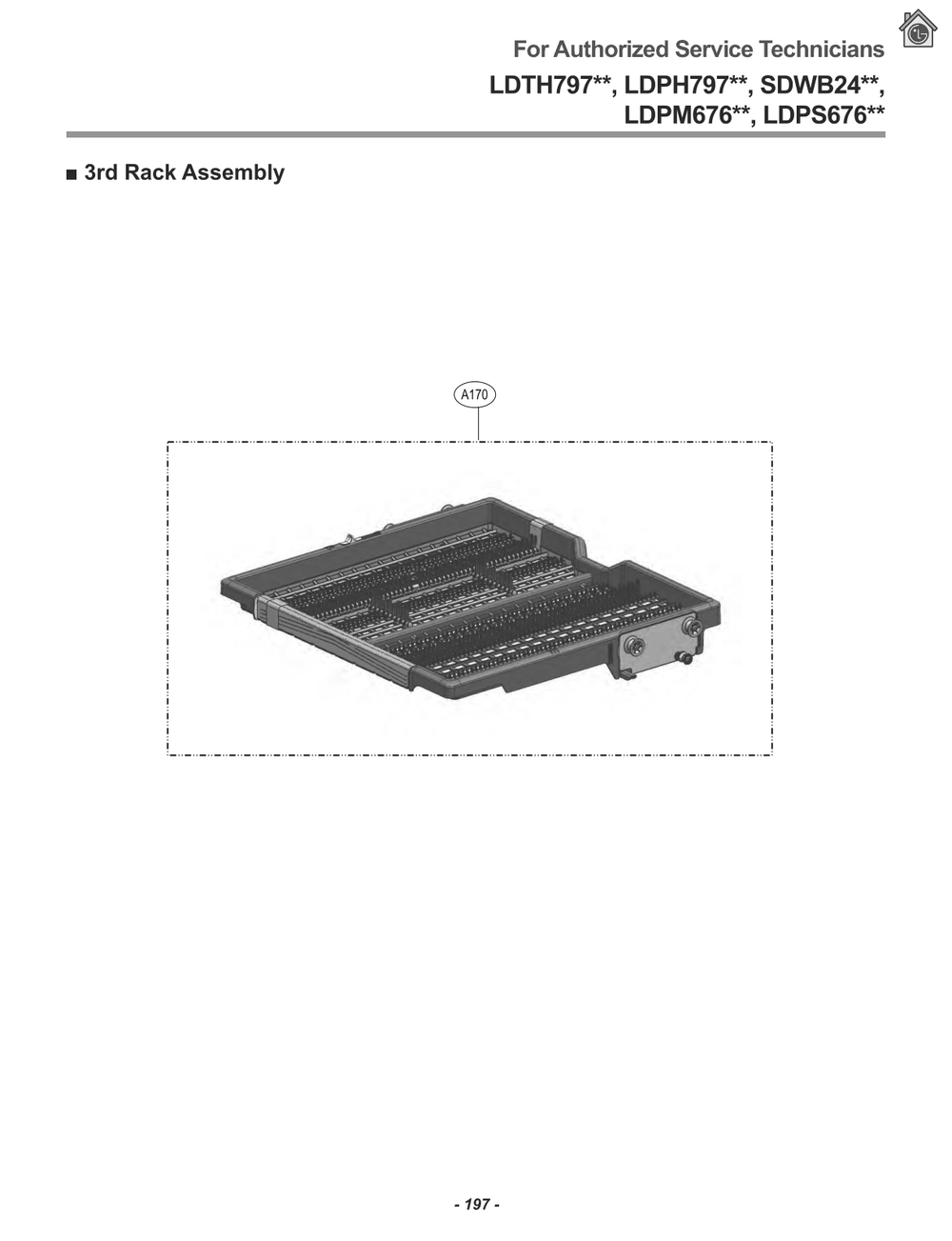 3rd Rack Assembly Diagram and Parts List for LDPM6762S ASSESNA LG Dishwasher