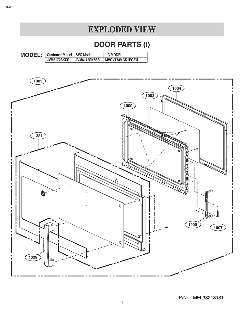 Door Parts 1 Diagram and Parts List for JVM6172SKSS CS1EGEU LG Microwave Oven Combo