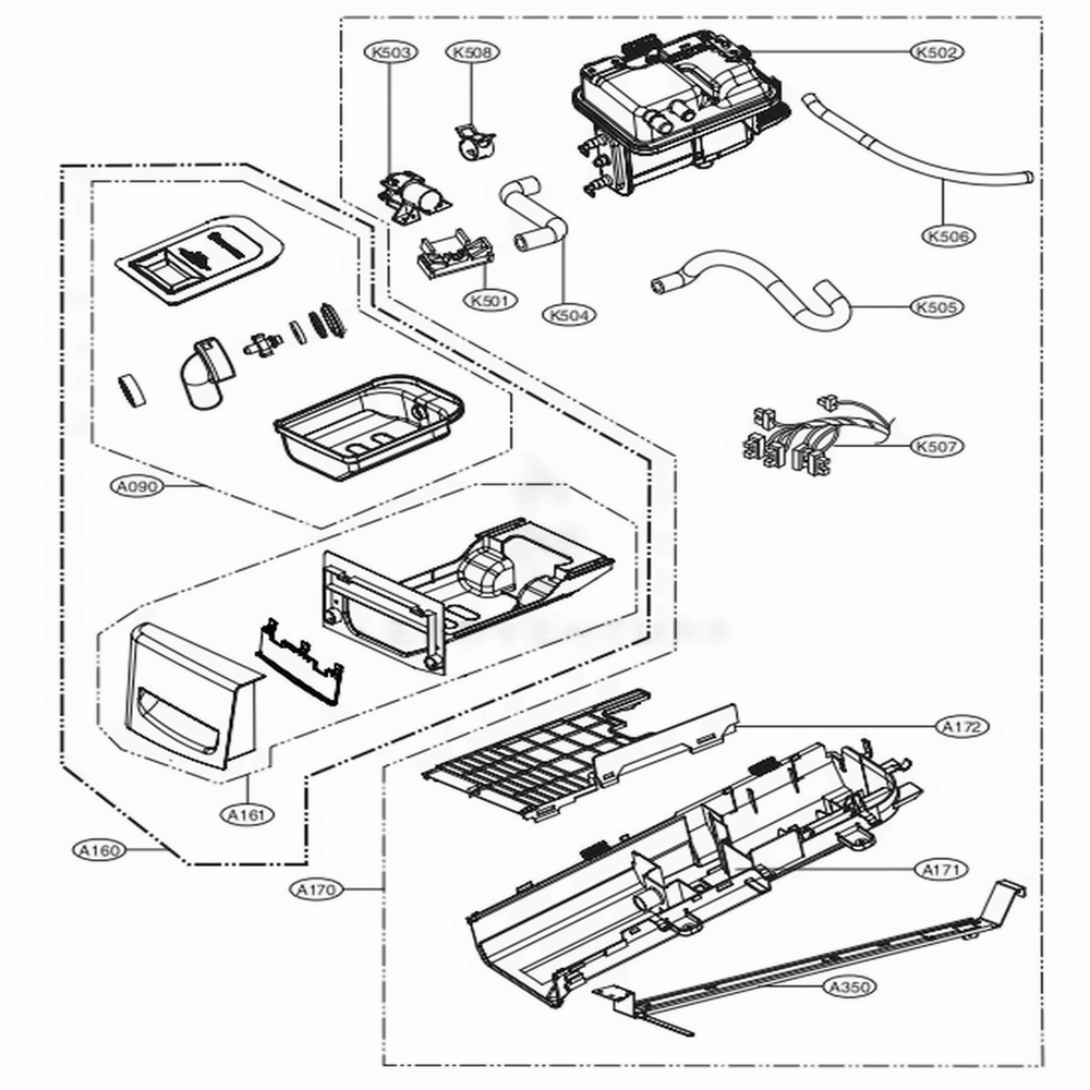 Panel Drawer Assembly And Guide Assembly Diagram and Parts List for DLEX8100W ABWEEUS LG Dryer