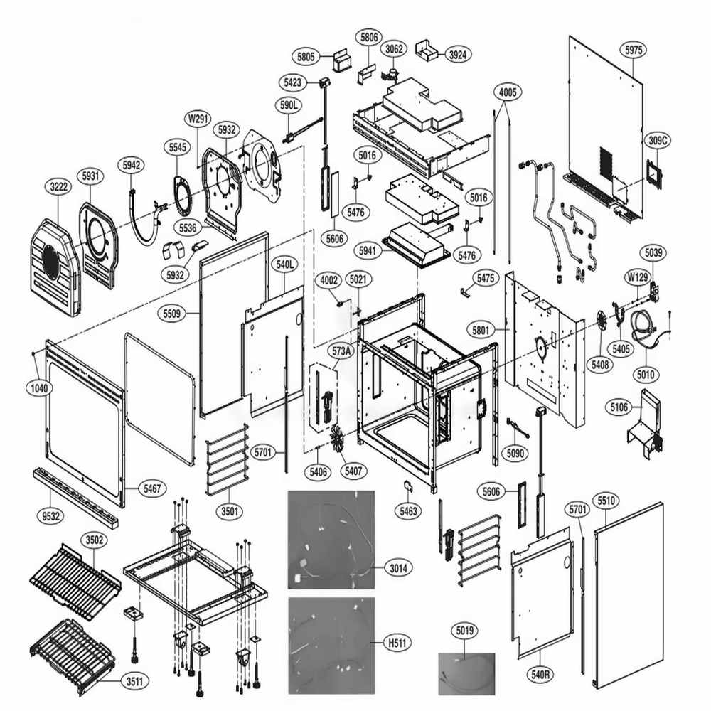 Cavity Parts Diagram and Parts List for SKSGR360GS ASTESGN LG Range