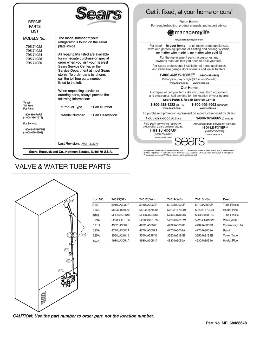 Valve And Water Tube Parts Diagram and Parts List for GR-B318LSTM ASTCSE2 LG Refrigerator