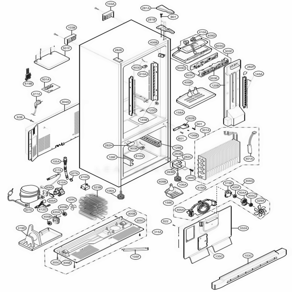 Case Parts Diagram and Parts List for LBC22520ST AST2LGG LG Refrigerator