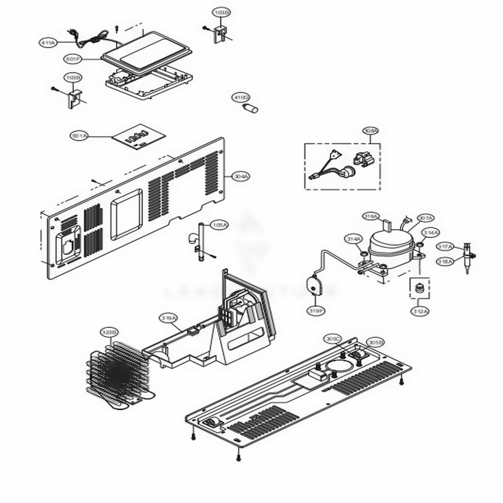 Machine Compartment Diagram and Parts List for LSXS26386S ASTCNA4 LG Refrigerator