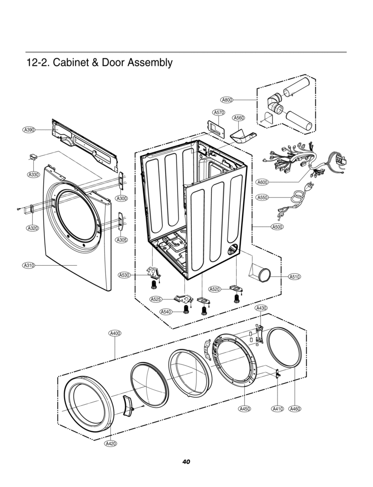 Cabinet & Door Assembly Diagram and Parts List for DLE3733S  LG Dryer