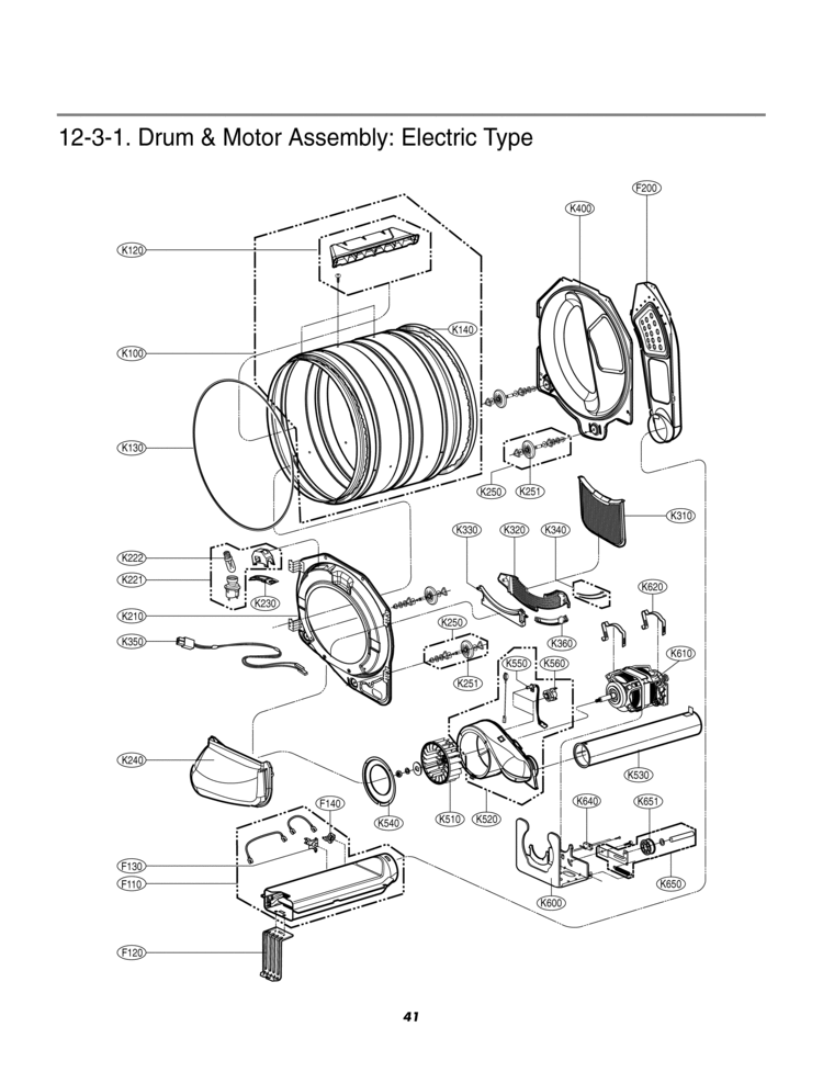 Drum & Motor Assembly Diagram and Parts List for DLE3733S  LG Dryer