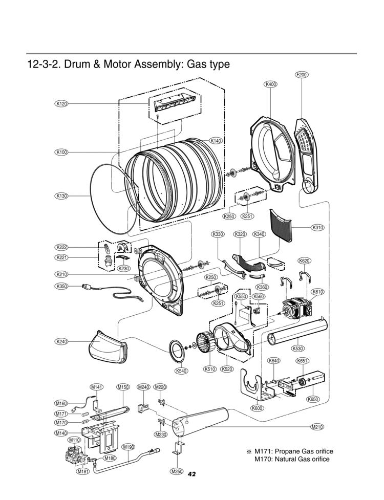 Drum & Motor Assembly Diagram and Parts List for DLE3733S  LG Dryer