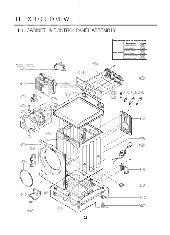 CABINET & CONTROL PANEL ASSEMB LY  EXPLODED VIEW Diagram and Parts List for WM2016CW ABWEEUS LG Washer