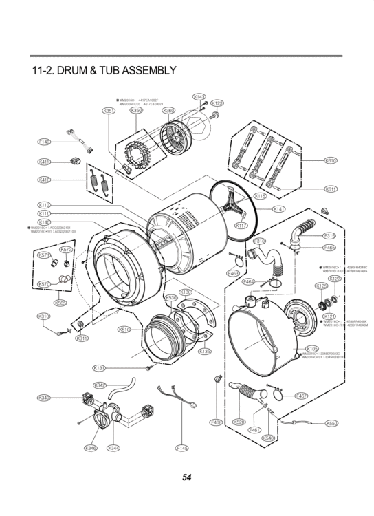 DRUM & TUB ASSEMBLY Diagram and Parts List for WM2016CW ABWEEUS LG Washer
