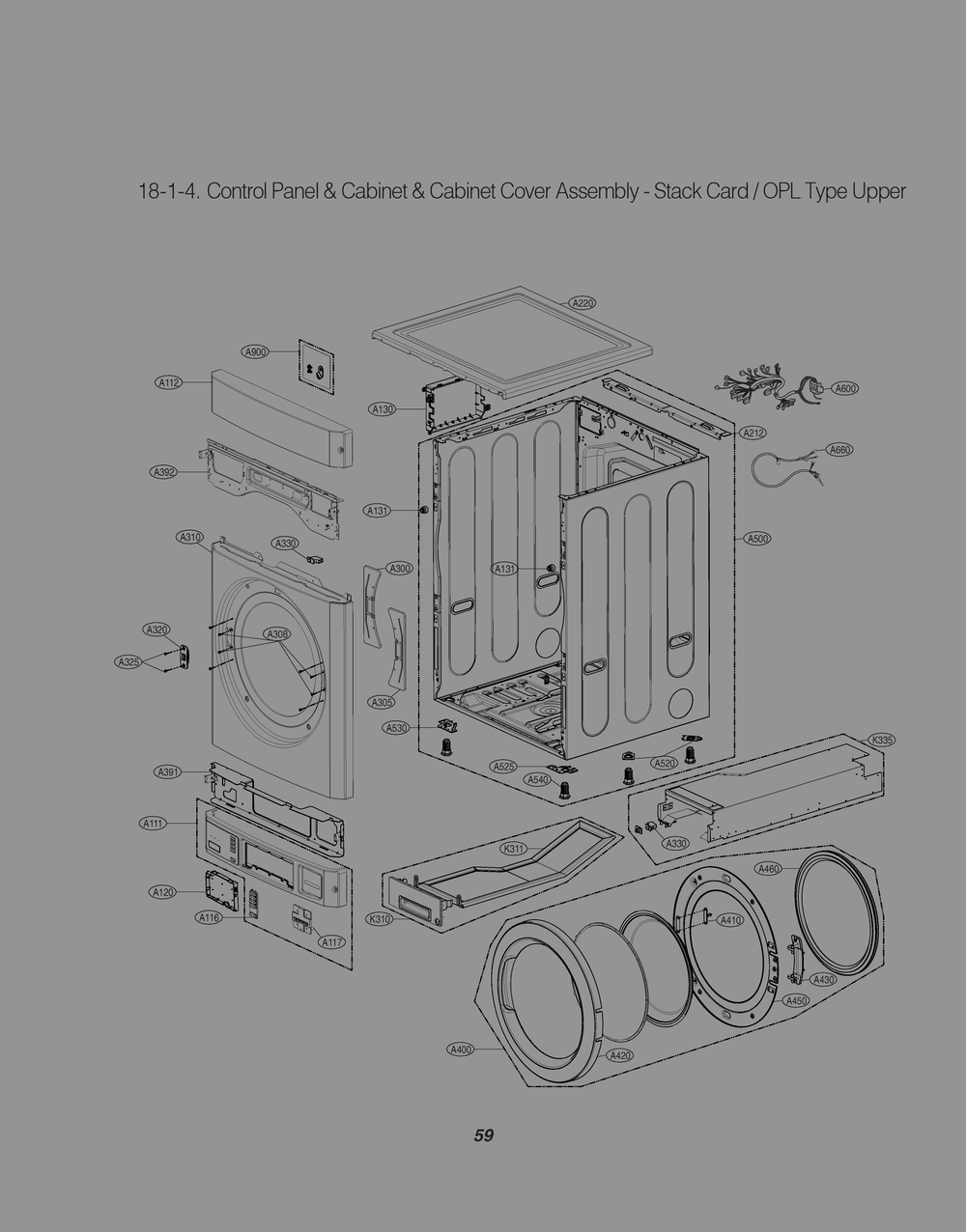 Upper Control Panel And Cabinet And Cabinet Cover Assembly Diagram and Parts List for RN1870AH2 ASSEELC LG Dryer