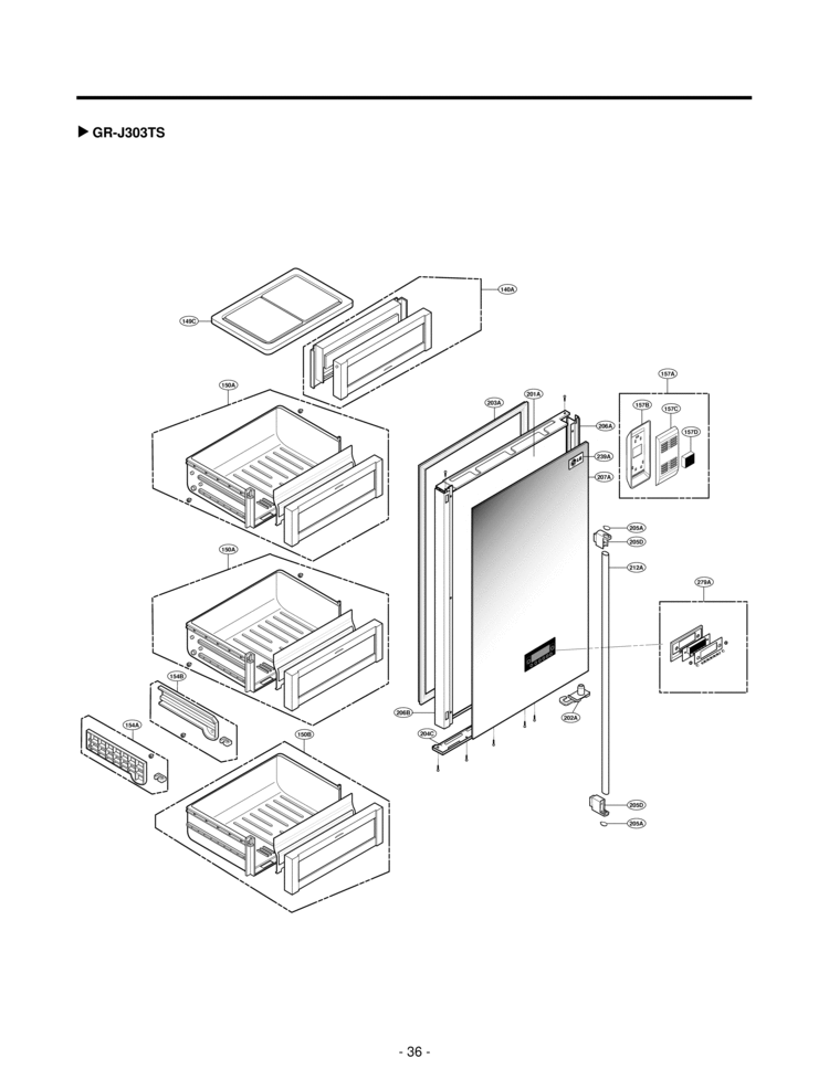 Refrigerator Exploded View 2 Diagram and Parts List for GR-J303TS GR-J303TS LG Refrigerator
