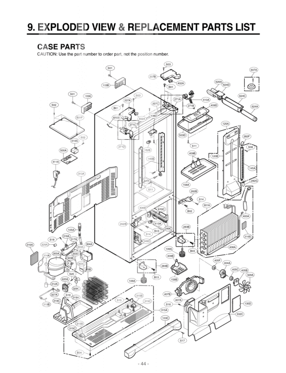 EXPLODED VIEW & REPLACEMENT PARTS LIST Diagram and Parts List for LFX25950TT ATICLGA LG Refrigerator