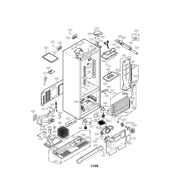 Case Diagram and Parts List for LFX25961SB 00 LG Refrigerator
