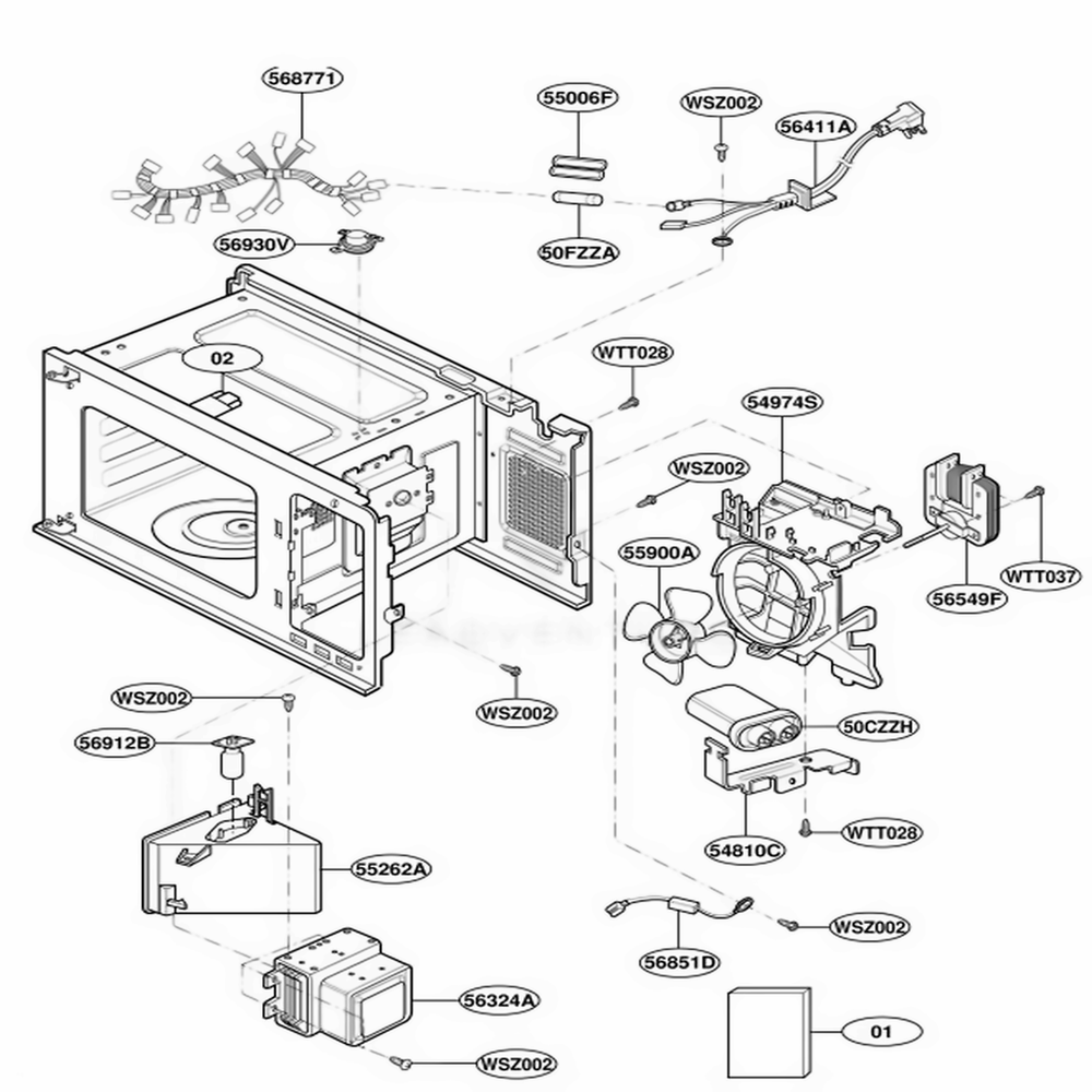 Interior Parts Diagram and Parts List for MT3130SHQ M1EWRP LG Range