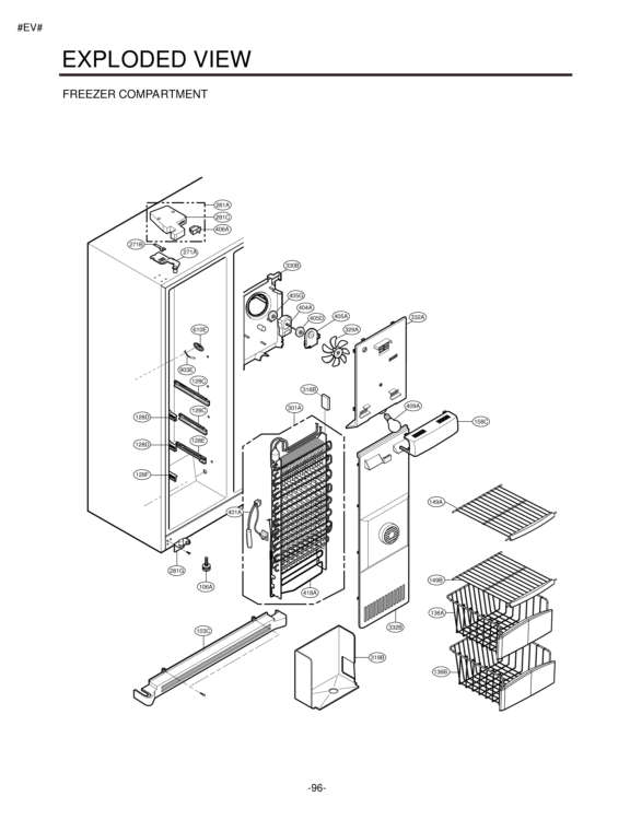 EXPLODED VIEW FREEZER COMPARTMENT Diagram and Parts List for LSC27926TT  LG Refrigerator