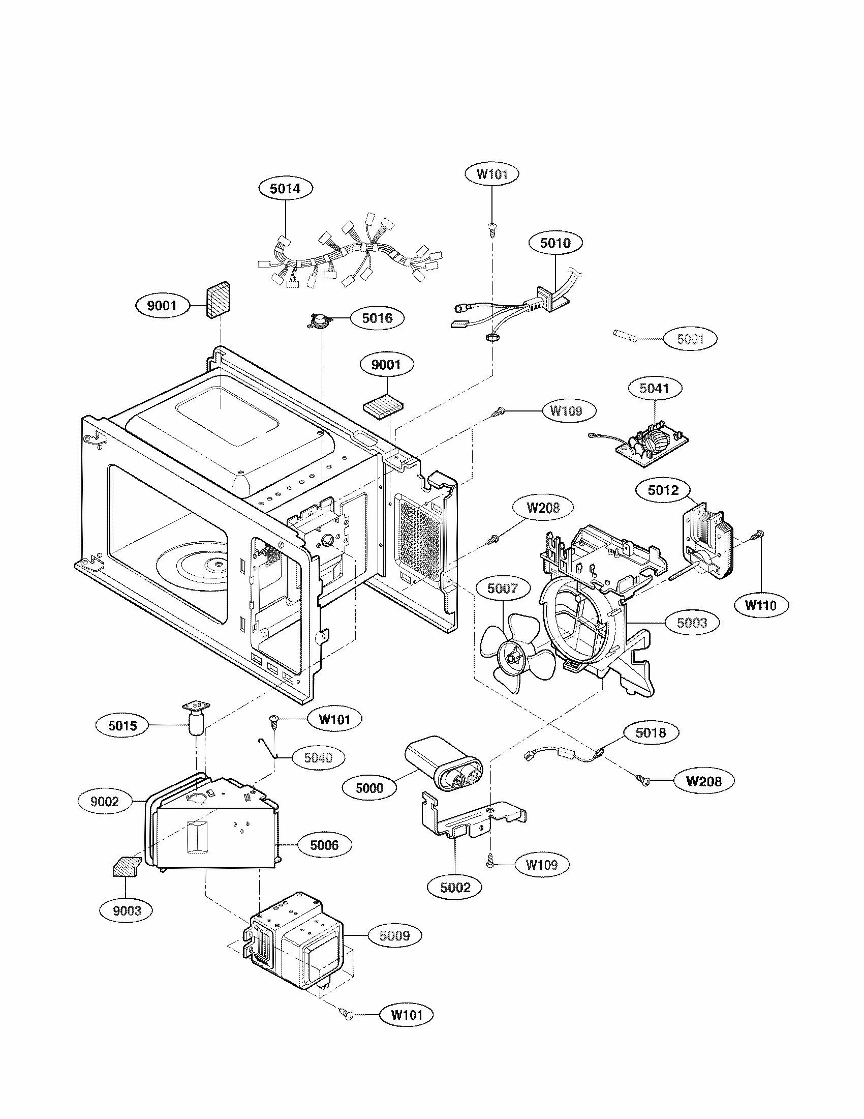Interior Parts Diagram and Parts List for 72166222011  Kenmore Microwave