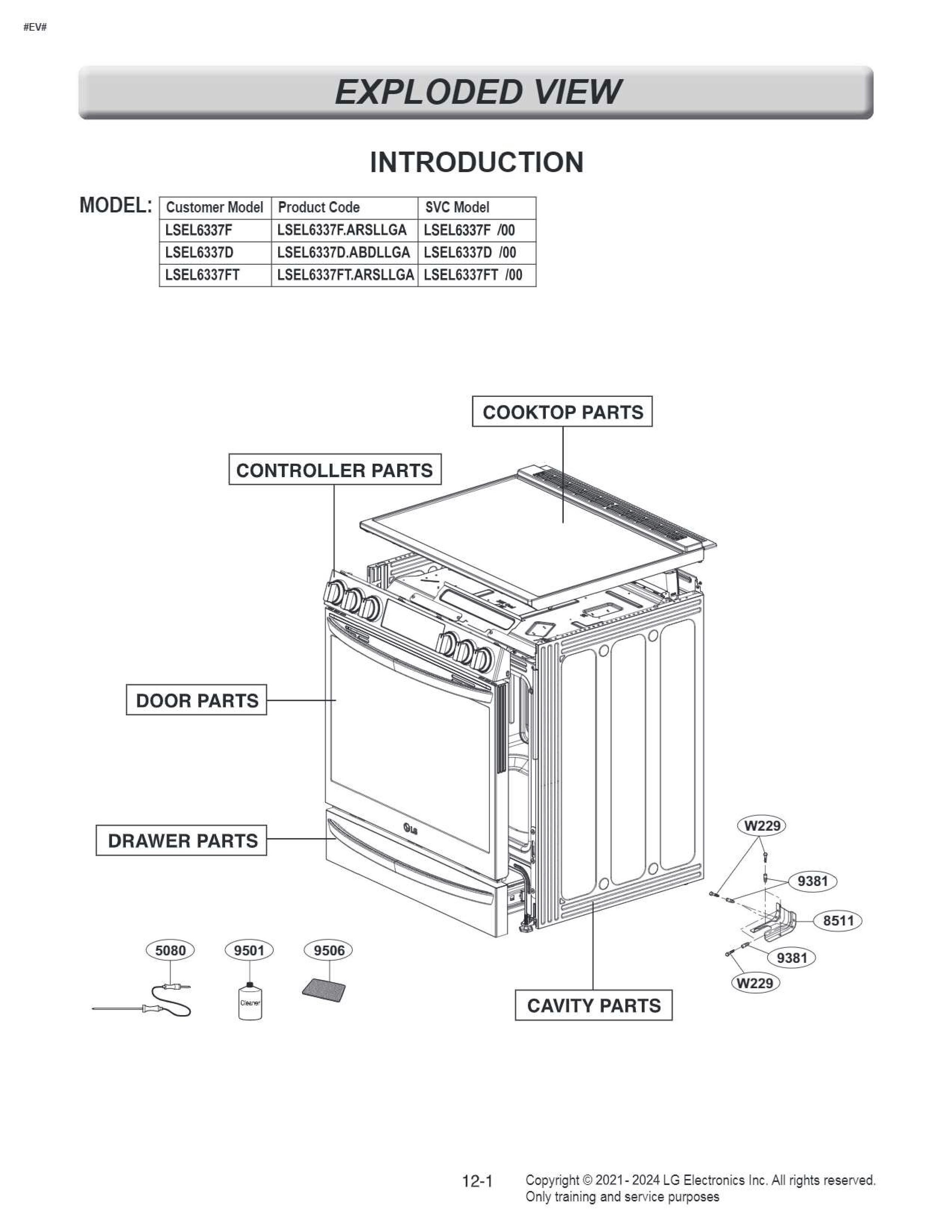 Introduction Diagram and Parts List for LSEL6337F 00 LG Range