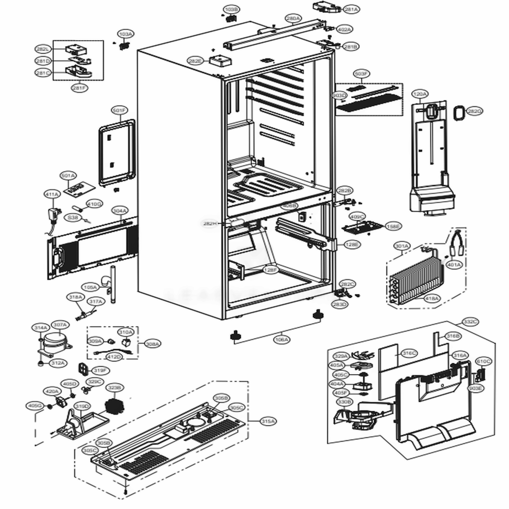 Case Parts Diagram and Parts List for 78044 ABICSE0 LG Refrigerator