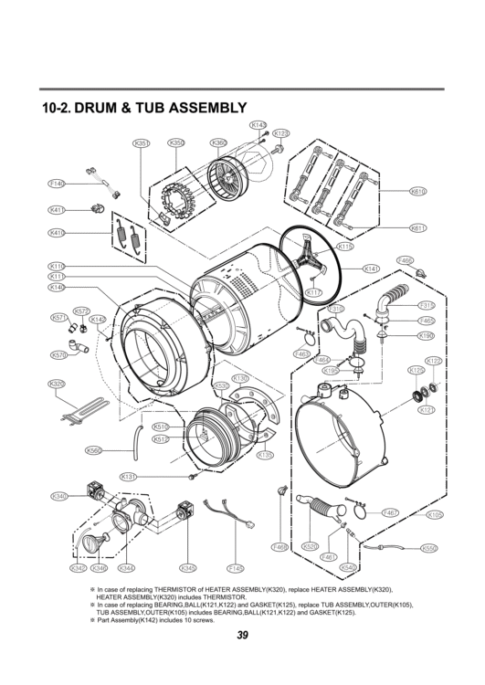DRUM & TUB ASSEMBLY Diagram and Parts List for WM2496HSM ATTEEUS LG Washer
