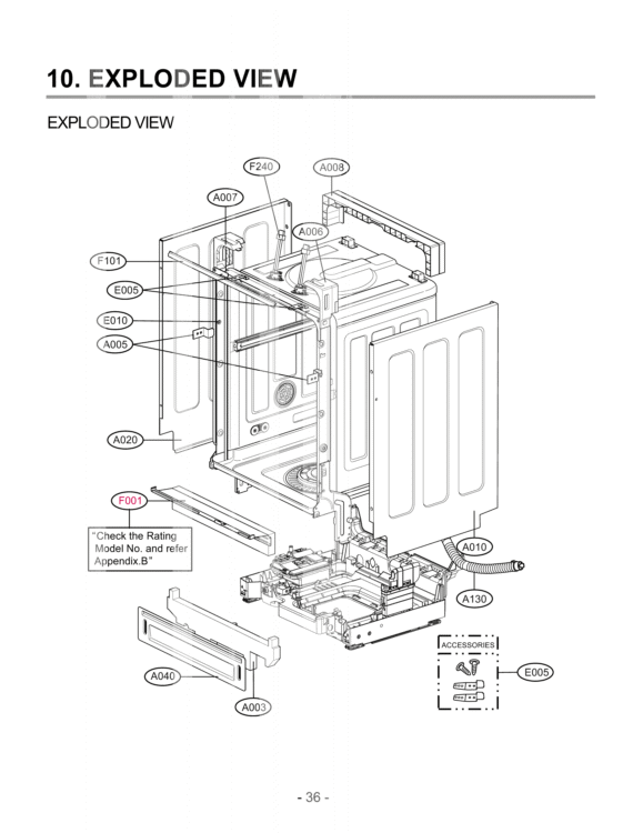 ACCESSORIES Diagram and Parts List for LDF9810ST  LG Dishwasher