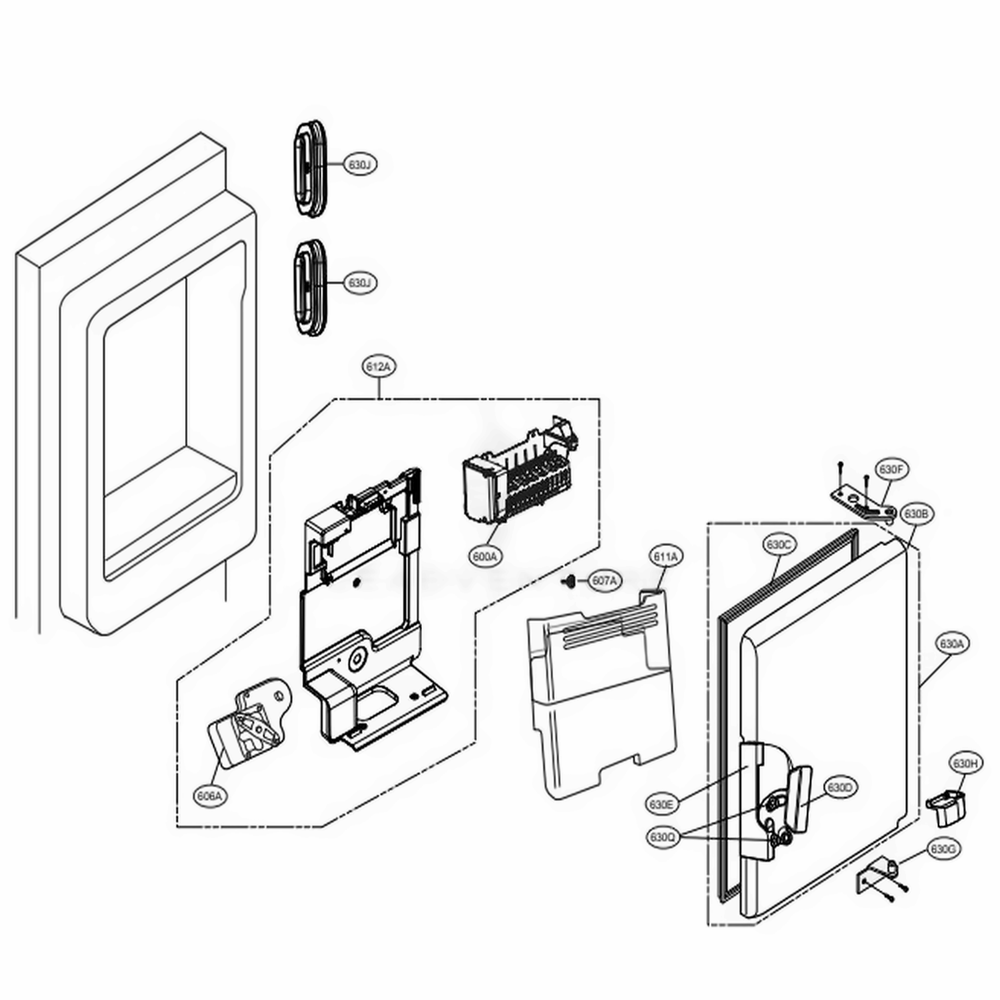 Ice Maker And Ice Bin Parts Diagram and Parts List for LFXS30766S ASTCNA1 LG Refrigerator