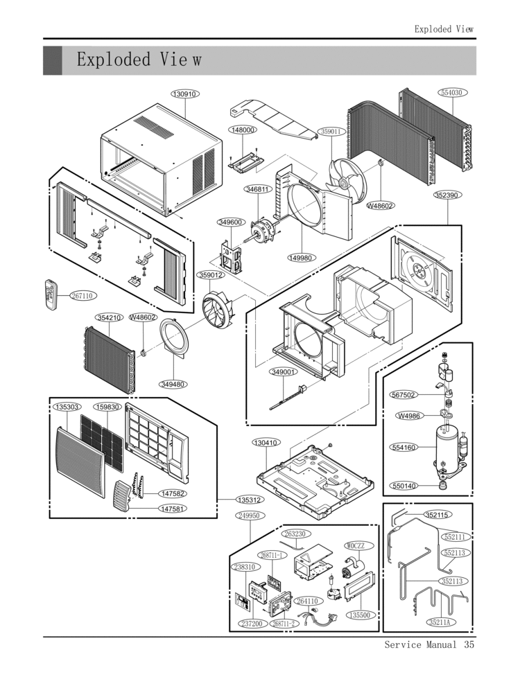 Ser vice Manual  Exploded View Exploded Vie w Diagram and Parts List for WG8005R WG8005RY6 LG Air Conditioner
