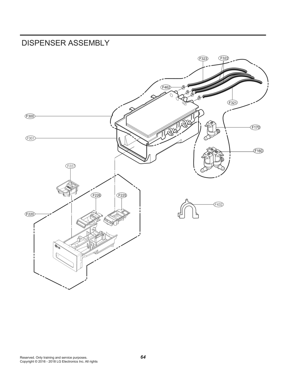 Dispenser Assembly Diagram and Parts List for WM5500HVA ASSEUUS LG Washer
