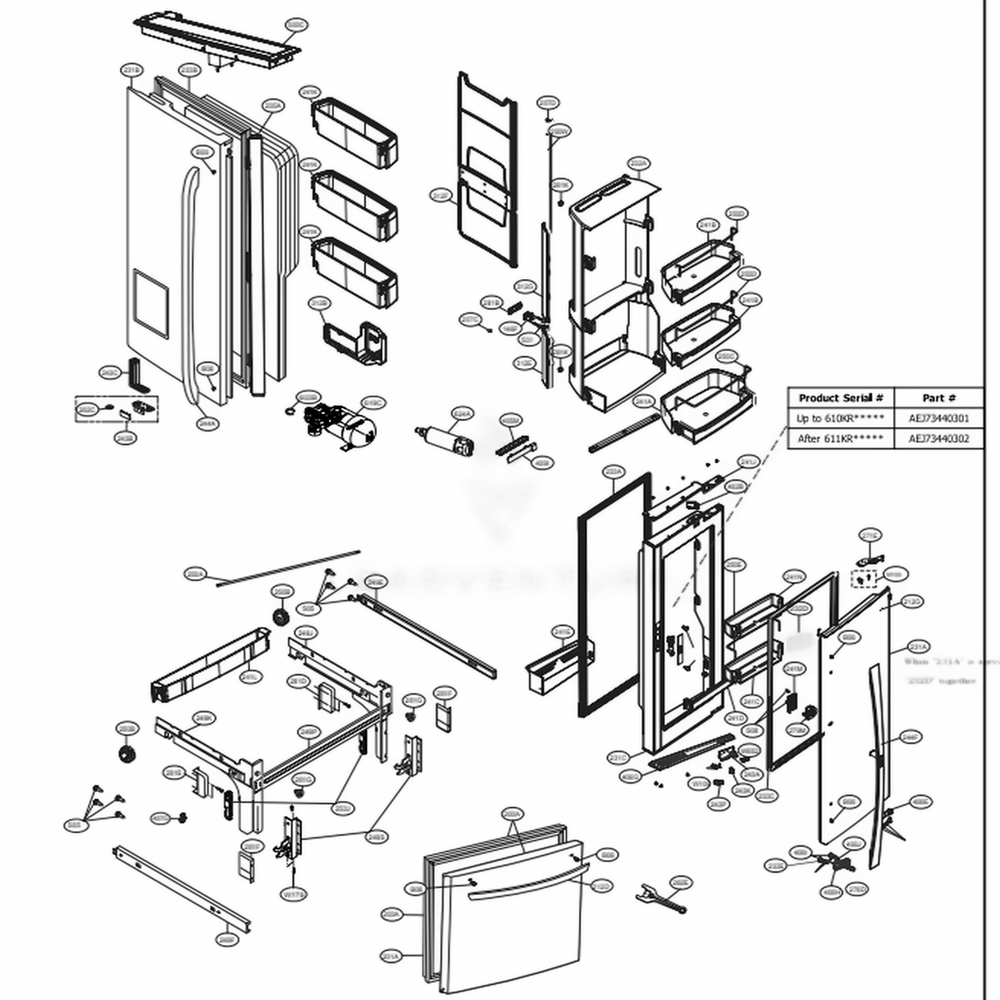 Door Parts Diagram and Parts List for 74032 ASWCSE2 LG Refrigerator
