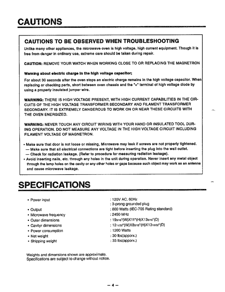 Cautions/specifications Diagram and Parts List for MA-870MW  LG Microwave