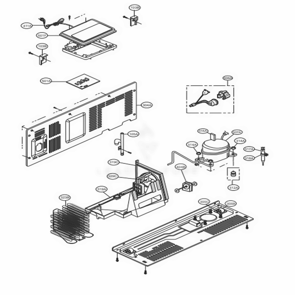 Machine Compartment Diagram and Parts List for LSXS26366D ASBCNA8 LG Refrigerator