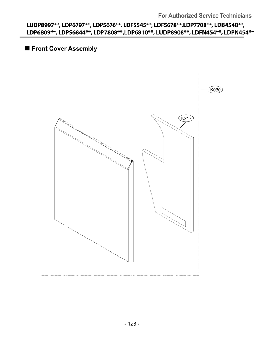 Front Cover Assembly Diagram and Parts List for LDPN454HT ASSESNA LG Dishwasher