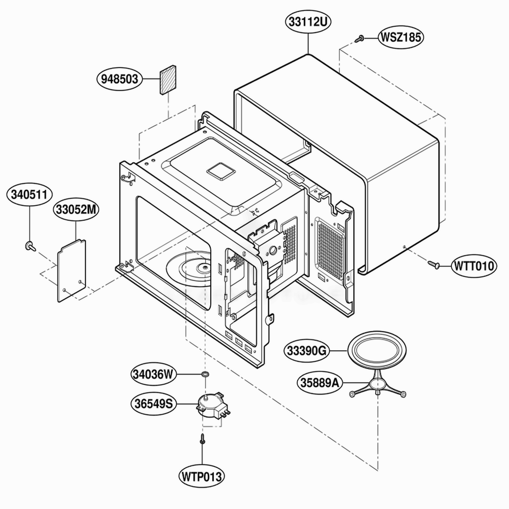 Oven Cavity Parts Diagram and Parts List for JES1339WC AM1EGEU LG Wall Oven