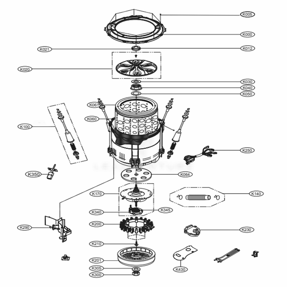 Tub Assembly Diagram and Parts List for WT4970CW ABWEPUS LG Washer