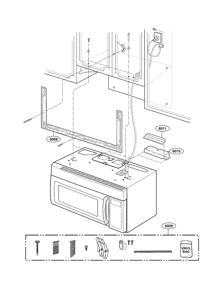 Installation Parts Diagram and Parts List for LMV1925SBQ01  LG Microwave