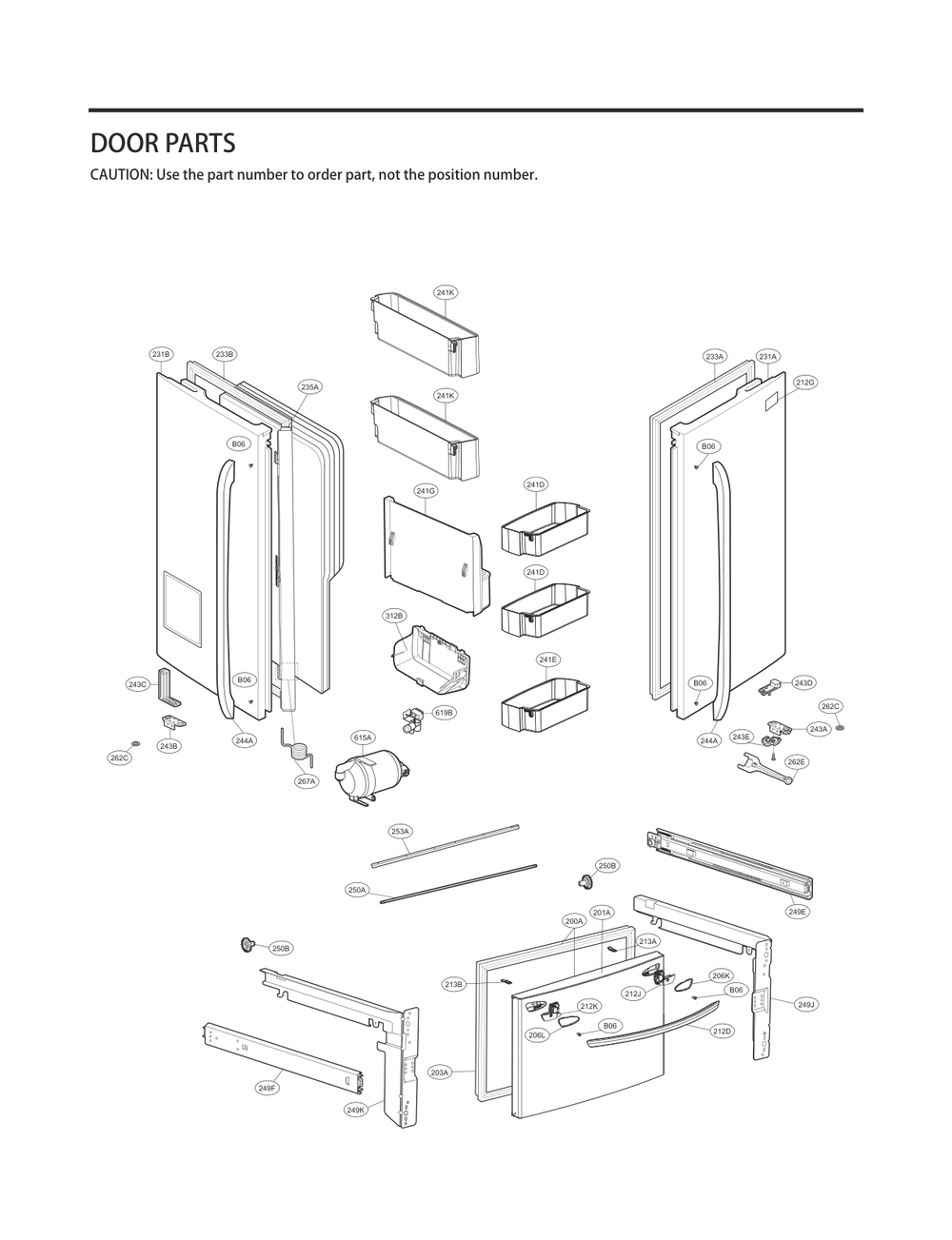Door Parts Diagram and Parts List for GC-L288GQXP AWBCNA3 LG Refrigerator