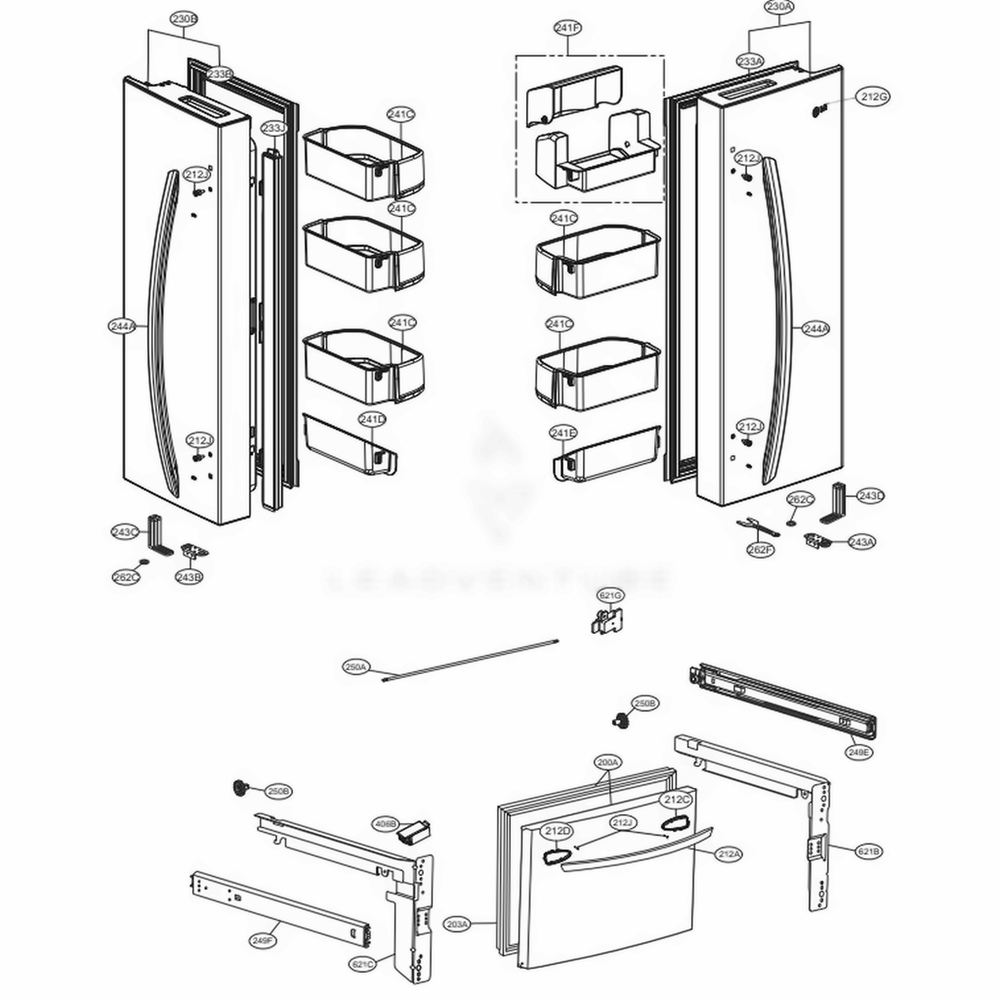 Door Parts Diagram and Parts List for LFC24770SW ASWCNA4 LG Refrigerator