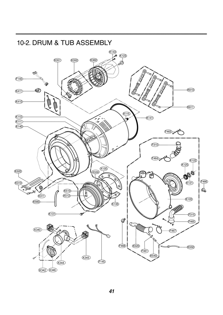DRUM & TUB ASSEMBLY Diagram and Parts List for WM2042CW  LG Washer