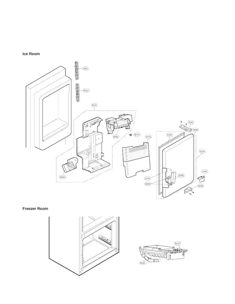 Ice Maker And Ice Bin Parts Diagram and Parts List for LFX28979SB 01 LG Refrigerator