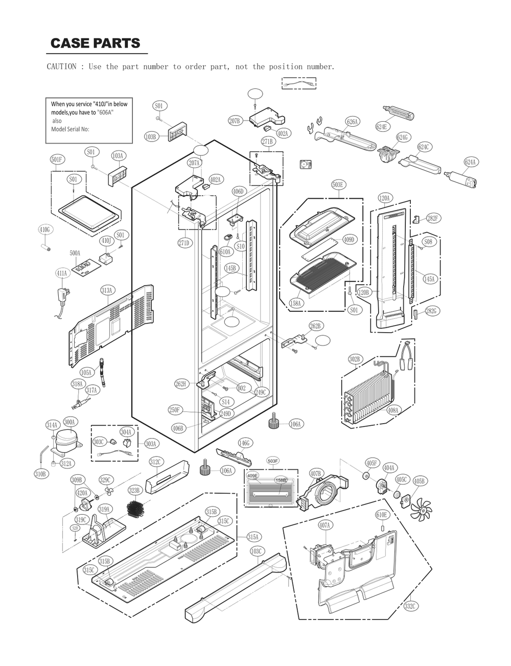 Case Parts Diagram and Parts List for GC-L258VQXD AWBCSE2 LG Refrigerator