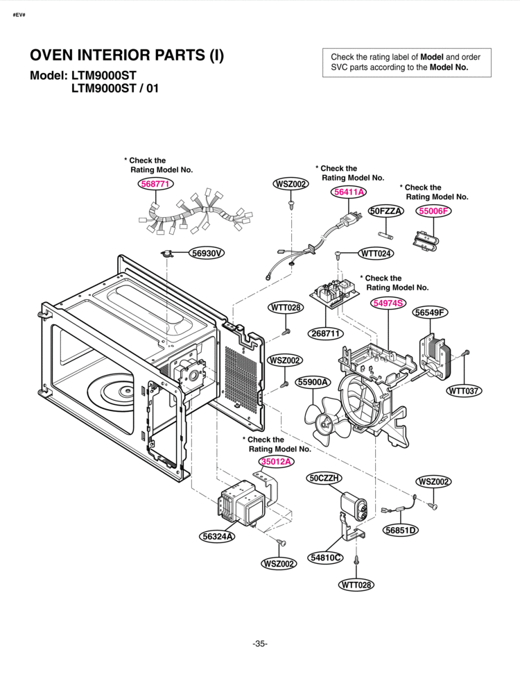 OVEN INTERIOR PARTS I  Model Diagram and Parts List for LTM9000ST LTM9000ST/01 LG Microwave
