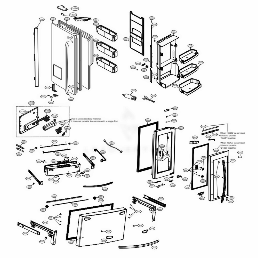 Door Parts Diagram and Parts List for LMXS30796D ASBCNA0 LG Refrigerator