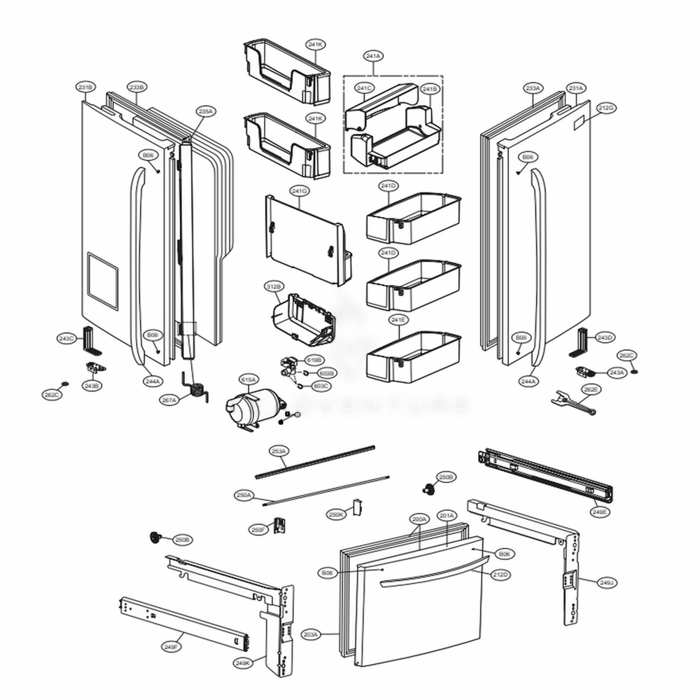 Door Parts Diagram and Parts List for LFX28979SW ASWCNA1 LG Refrigerator
