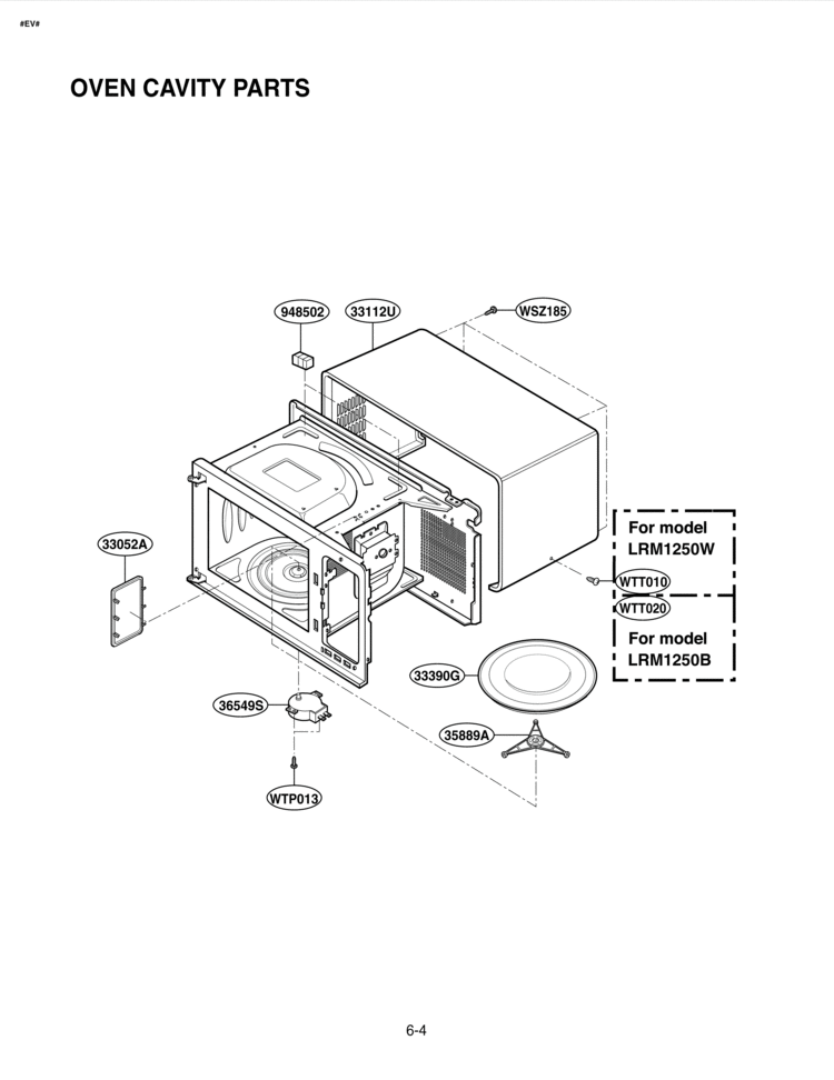 OVEN CAVITY PARTS Diagram and Parts List for LRM1250B LRM1250B/01 LG Microwave