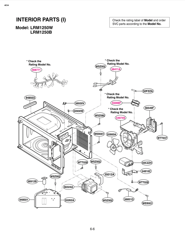 INTERIOR PARTS I Diagram and Parts List for LRM1250B LRM1250B/01 LG Microwave