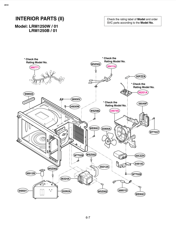 INTERIOR PARTS II Diagram and Parts List for LRM1250B LRM1250B/01 LG Microwave