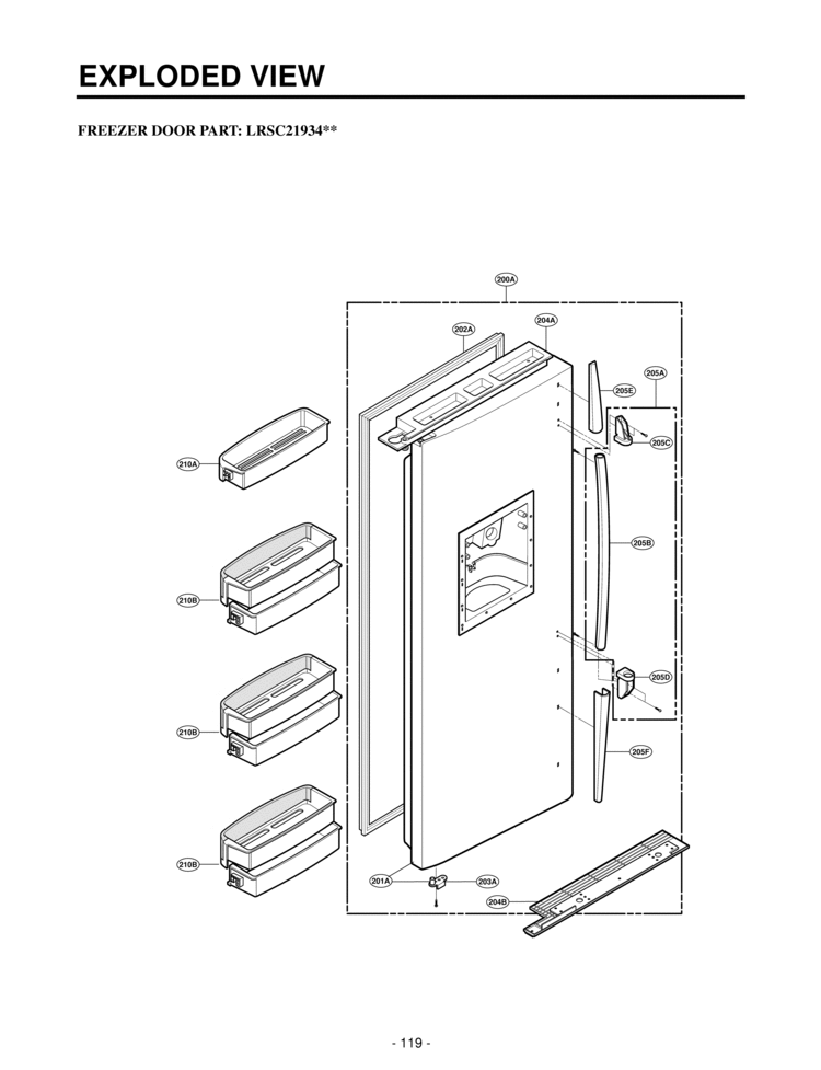 FREEZER DOOR PART  EXPLODED VIEW Diagram and Parts List for LRSC21934TT  LG Refrigerator