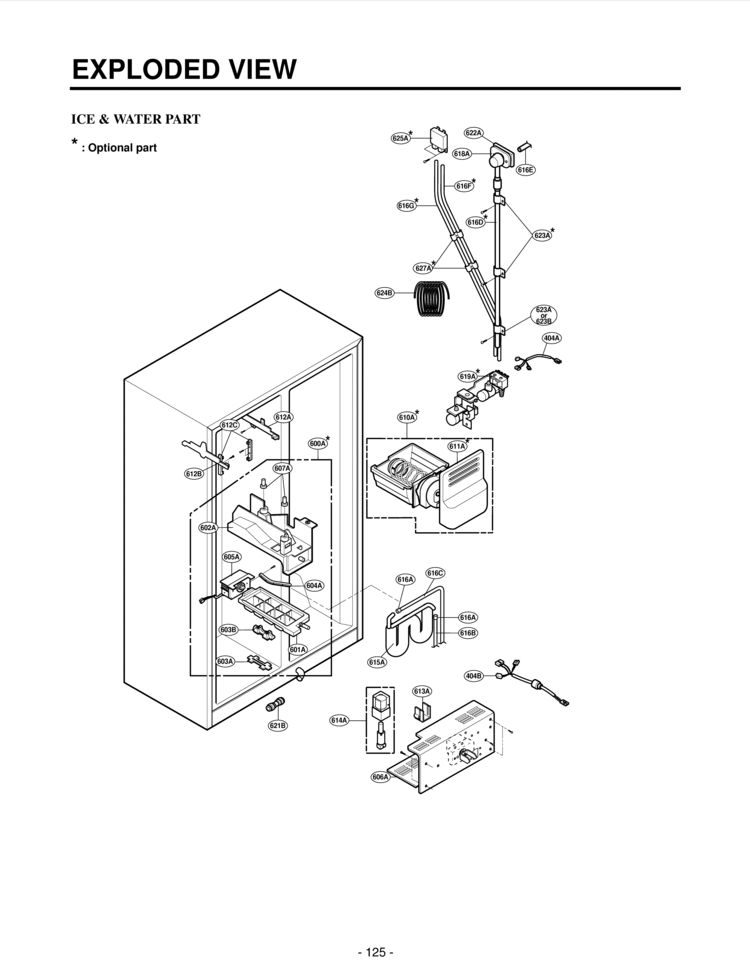 ICE & WATER PART  EXPLODED VIEW Diagram and Parts List for LRSC21934TT  LG Refrigerator