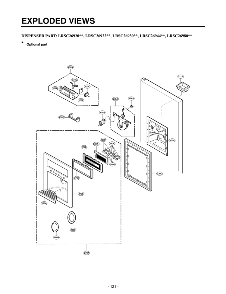 DISPENSER PART       EXPLODED VIEWS Diagram and Parts List for LRSC26980TT  LG Refrigerator