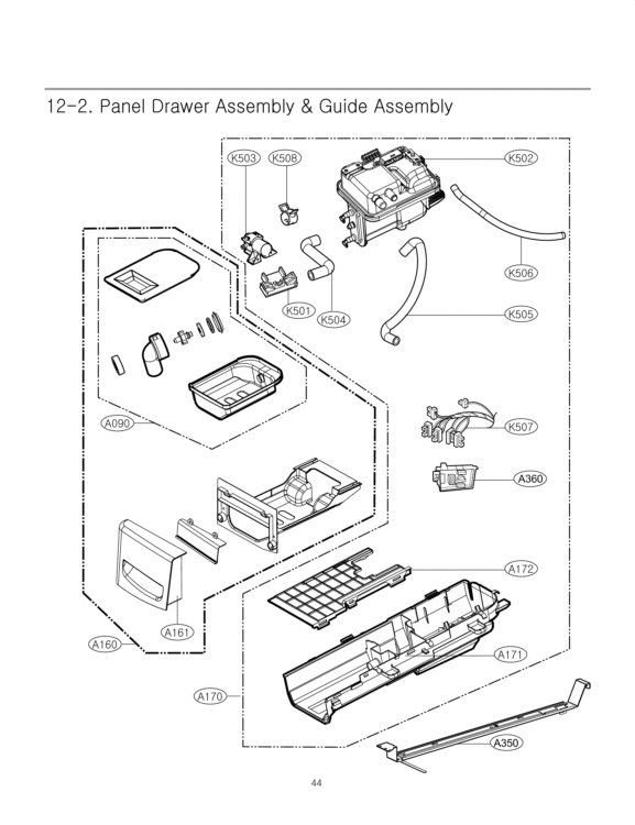 Panel Drawer Assembly & Guide Assembly Diagram and Parts List for DLEX7177WM ABWEEUS LG Dryer